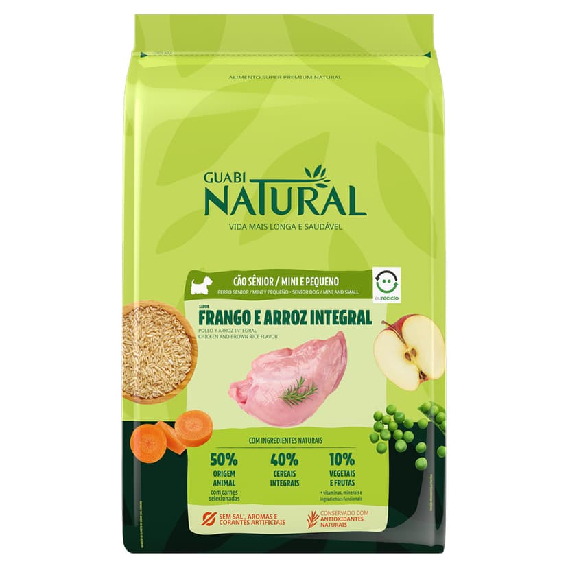 Alimento Para Perro Senior Raza Mini y Pequeña Guabi Natural Sabor Pollo y Arroz Integral