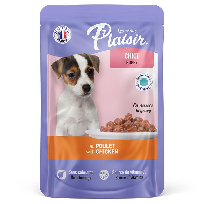 Alimento húmedo Para Perro Cachorro Plaisir Con Trocitos Con Pollo En Salsa