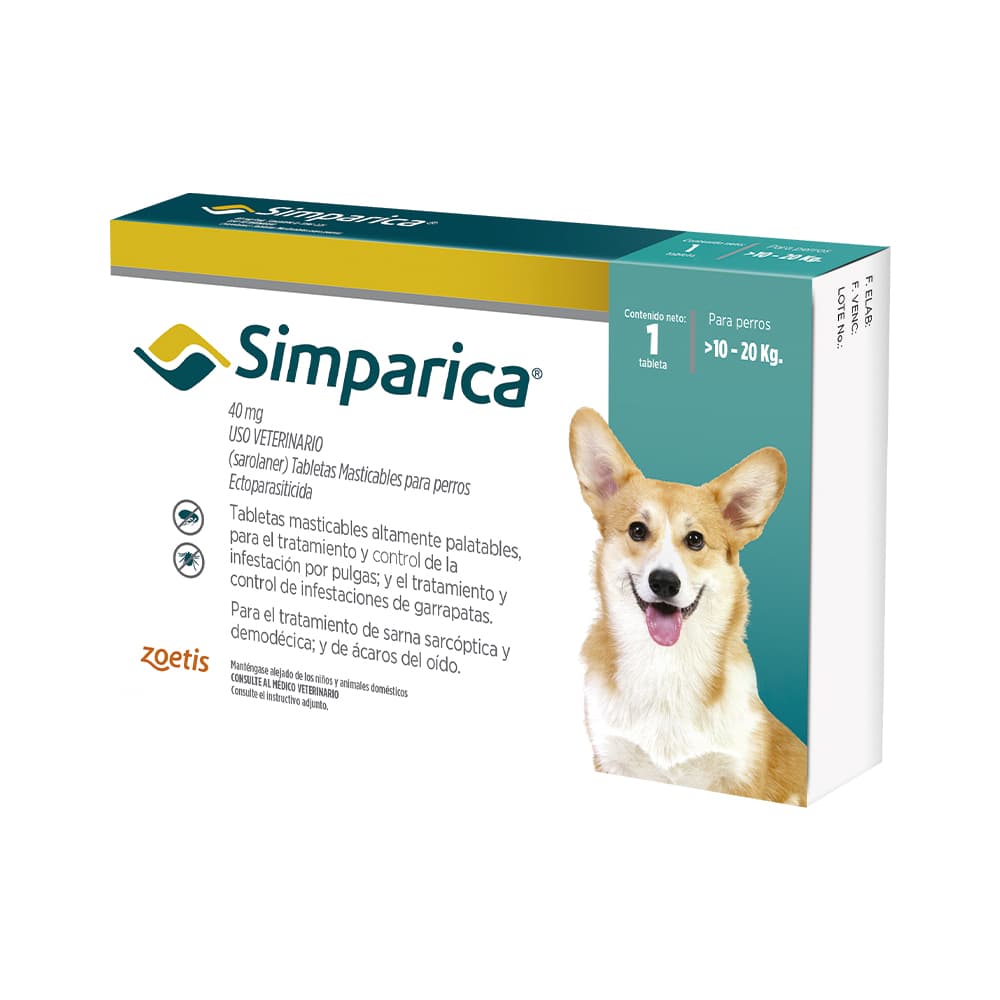 Desparasitante Externo para perro Simparica 40 Mg Caja 1 Tableta