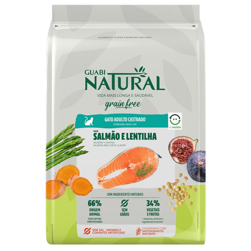 Alimento Para Gato Adulto Castrado Guabi Natural Grand Free Sabor Salmon y Lenteja