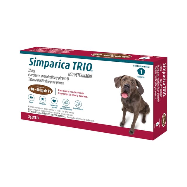 Desparasitante Interno y Externo para perro Simparica Trio (40 Kg - 60 Kg) 1 Tableta