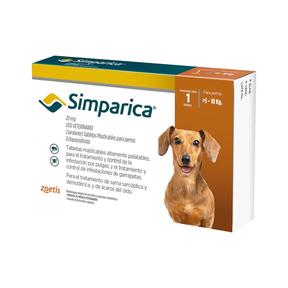 Desparasitante Externo para perro Simparica 20 Mg (5 a 10 kg) Caja 1 Tableta