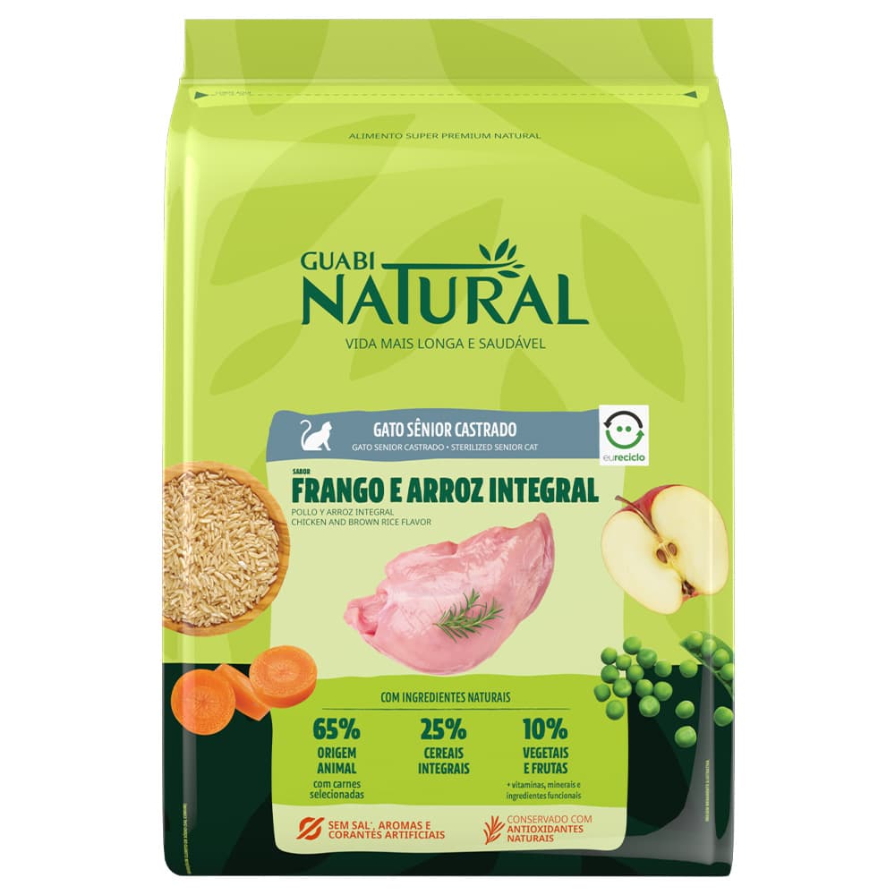 Alimento Para Gato Senior Castrado Guabi Natural Sabor Pollo Y Arroz Integral 1