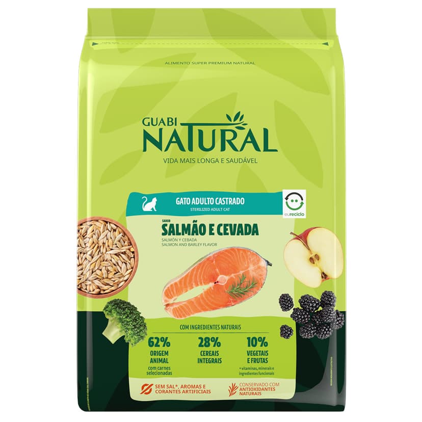Alimento Para Gato Adulto Castrado Guabi Natural Sabor Salmon y Cebada