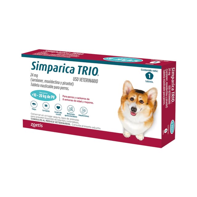 Desparasitante Interno y Externo para perro Simparica Trio (10 Kg - 20 Kg) 1 Tableta