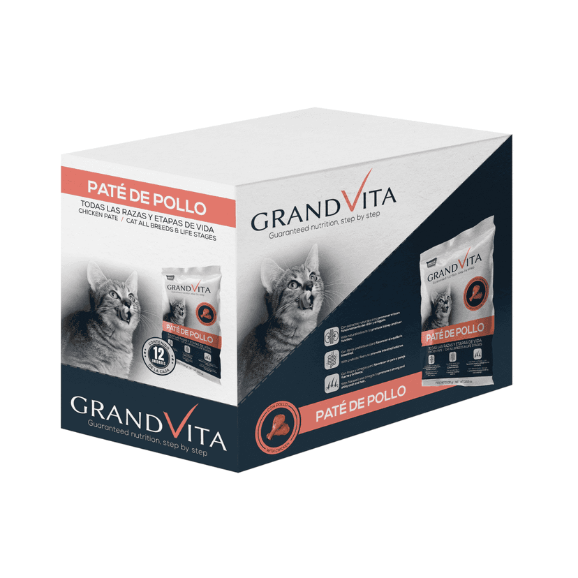 Comida Húmeda para gato Grand Vita paté Pollo 100 Gr Caja por 12 unidades