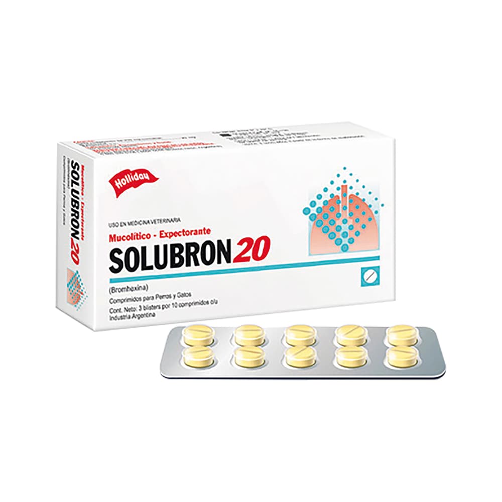Mucolítico Solubron para Perros y Gatos 20mg 30 Tabletas