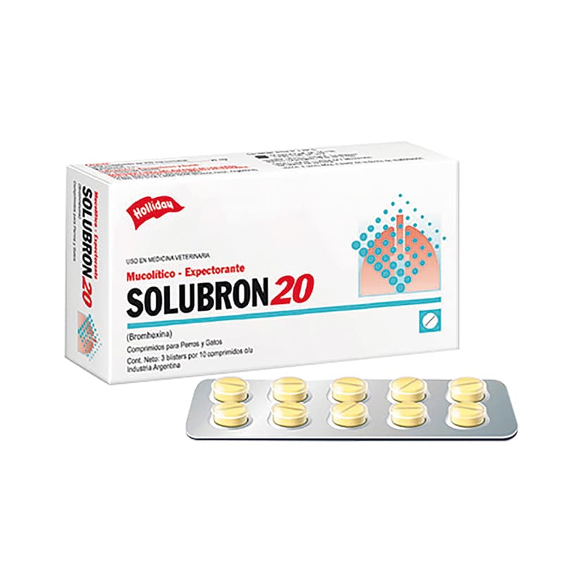 Mucolítico Solubron para Perros y Gatos 20mg 30 Tabletas