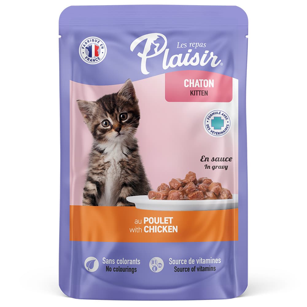 Alimento Humedo Para Gatito Plaisir Con Trocitos En Salsa Con Pollo 1